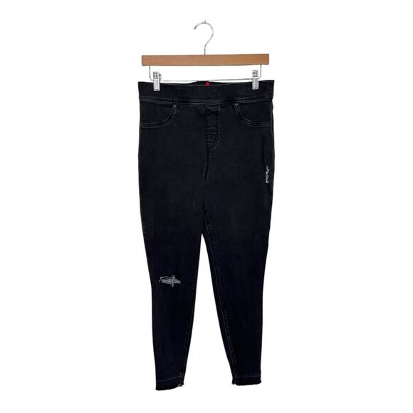 SPANX Denim - SPANX | Black Skinny Jeans Legging Pull On Stretchy Raw‎ Hem L